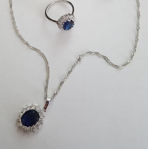 Sapphire necklace ring and earrings